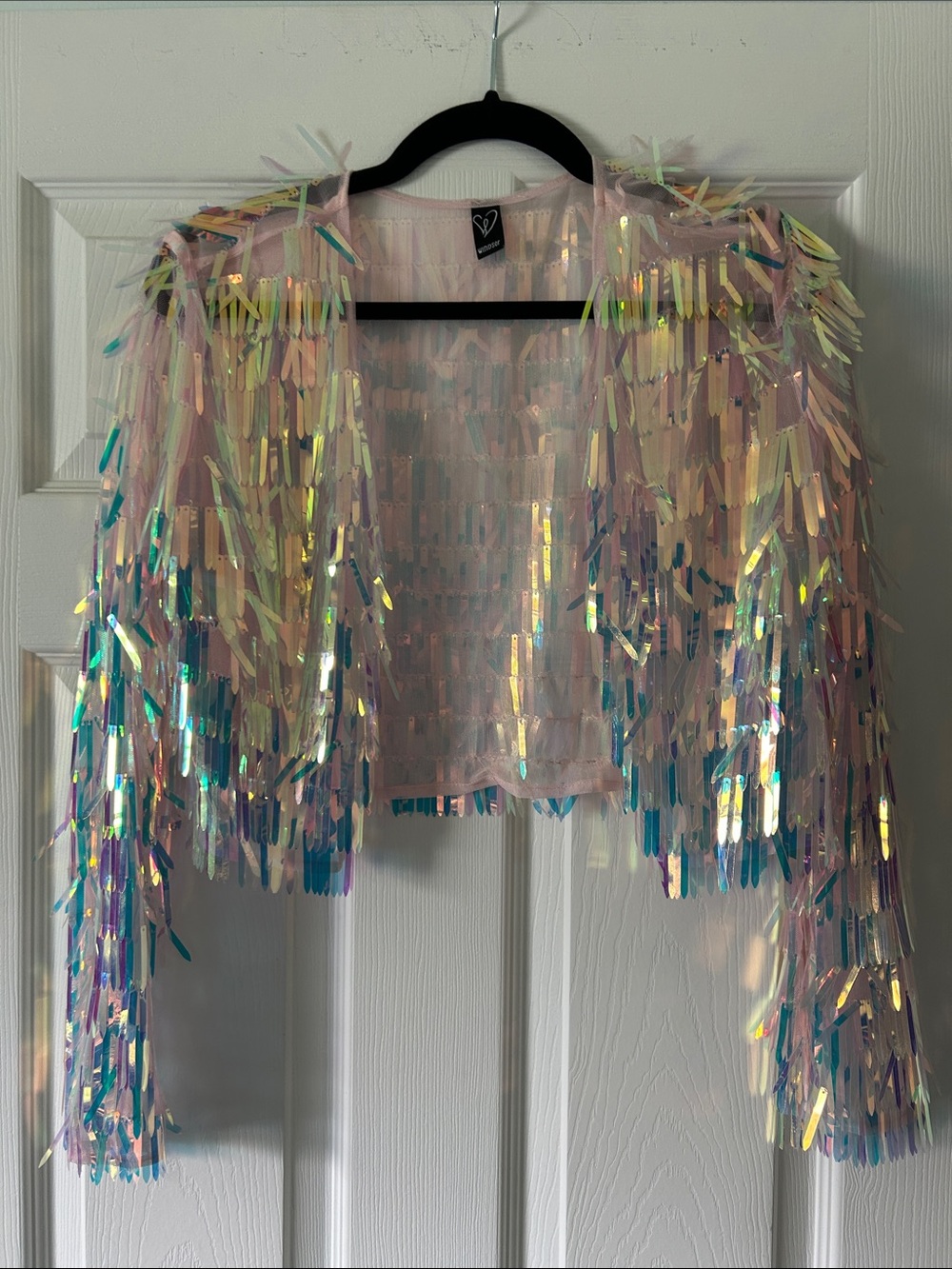 Windsor Iridescent Sequin Fringe Cropped Cardigan - Pink & Multicolor